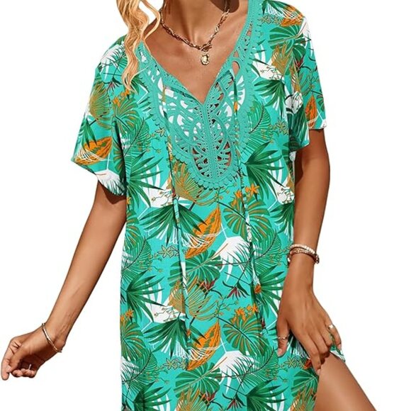 SimpleFun "Swimsuit Coverup" Lace Crochet- V Neck- Dress Beach Cover Up - Picture 5 of 15